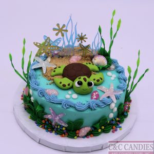 Sea Turtle Splash Round Cake