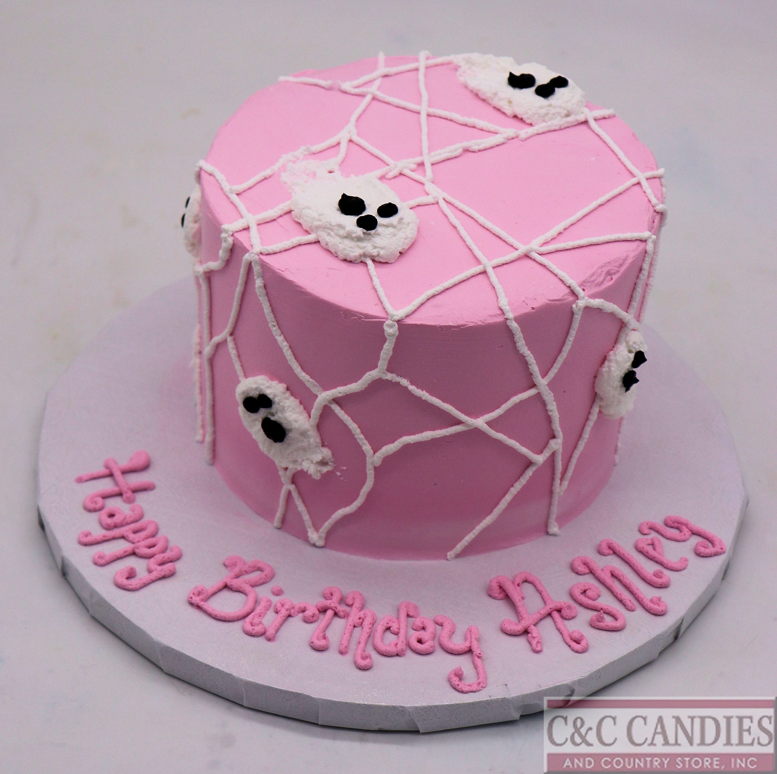 Pretty in Pink Ghost Web Round Cake