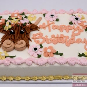 Floral Highland Cow Sheet Cake